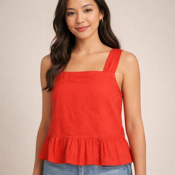 LOFT Tops - LOFT Medium MP Square Neck Ruffle Tank Top Peplum Camisole